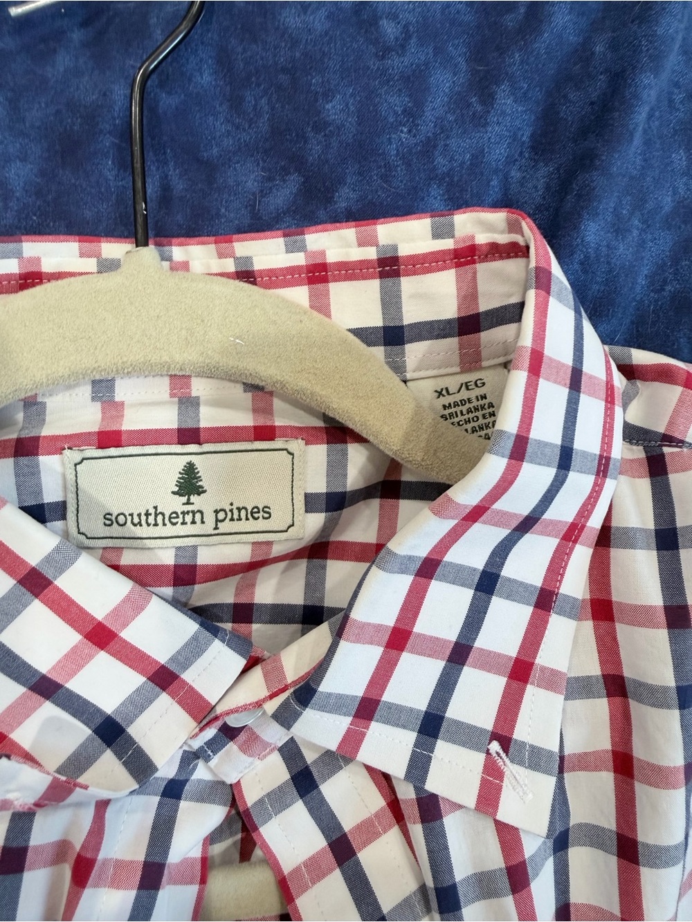 Southern Pines Men's Red & Blue Plaid Casual Button-Down Shirt